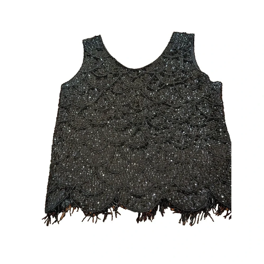 Tank Top Women's Vintage Wool Beaded Sequins Made in Hong Kong Size Medium - Picture 2 of 12